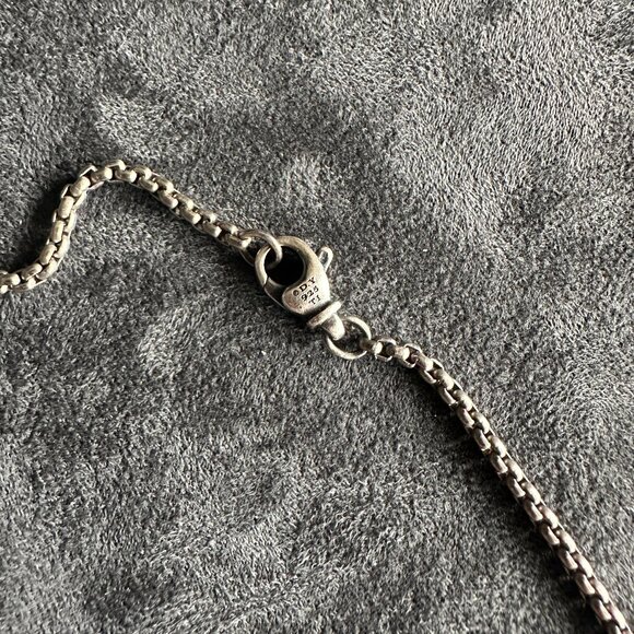 David Yurman Waves Dog Tag w/ Carved Agate & DY Small Box Chain Necklace 22" - Picture 8 of 13